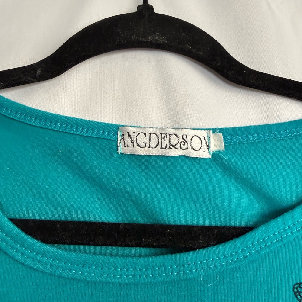 Teal Butterfly Graphic Rhinestone Tee Womens Short Sleeve Tee - Picture 3 of 5